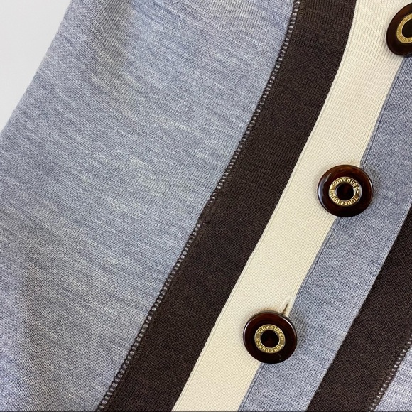 Tory Burch Caz Cardigan 100% Wool Grey Chimney Melange Colorblock Stripe Gray XS - Picture 3 of 8